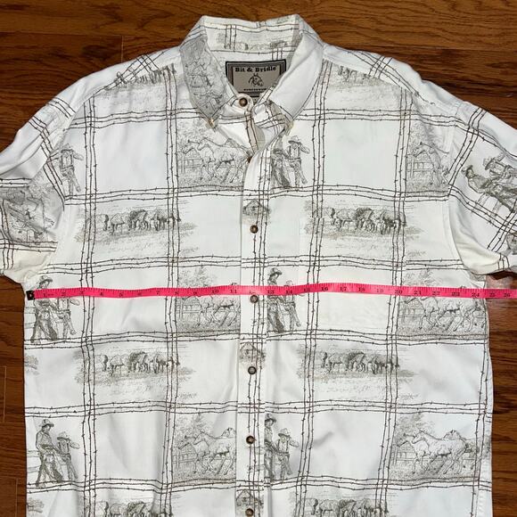 Bit & Bridle Western Cowboy Horse Button Up White Cotton Shirt Size Large - Picture 9 of 15